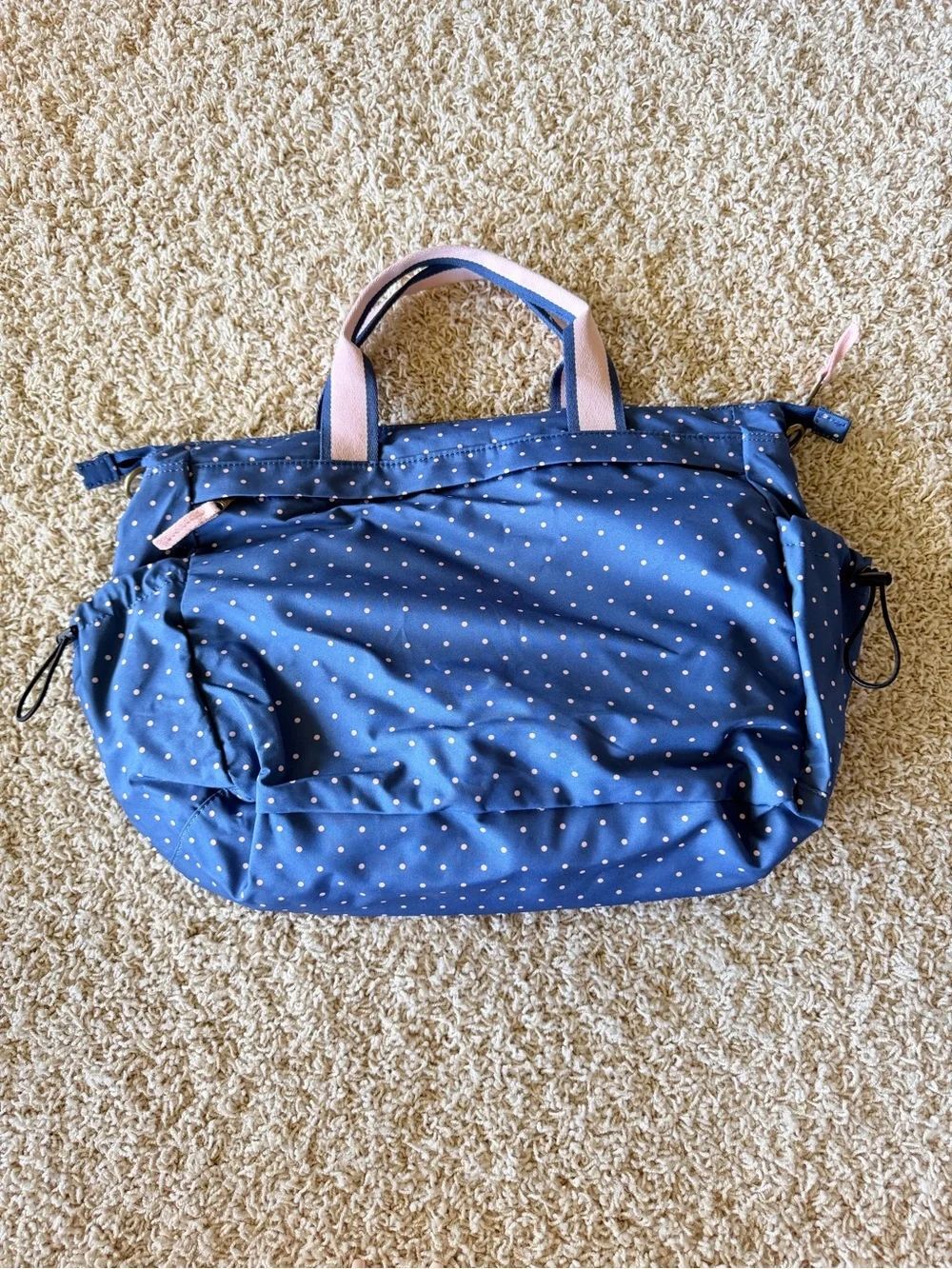 Matilda Jane Navy Polka Dot Tote with Pink Handles